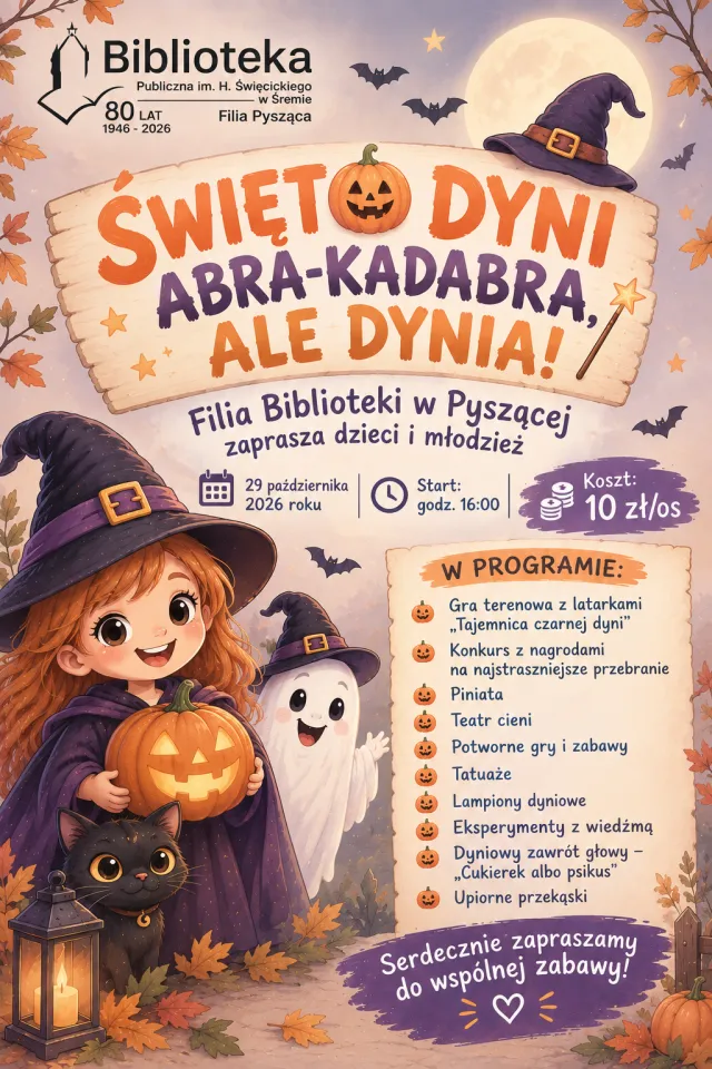 Święto Dyni „Abra-kadabra, ale dynia!” w Pyszącej, 29 października 2026, start 16:00
